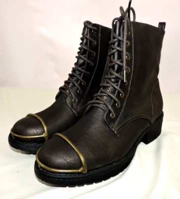 Botas para mujer Mark Avon punta dorada acento cremalleras laterales marrón oscuro talla 7 EE. UU. Foto 1 de 4