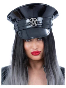 Cult PVC Negro Capitanes Sombrero Bruja Ocultismo Efecto Mojado Halloween Adul - Imagen 1 de 2