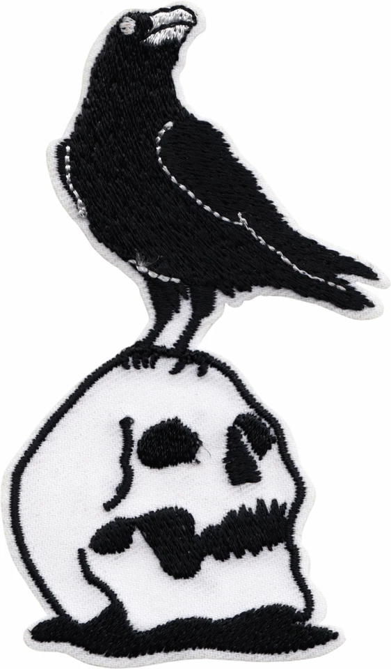 Patch - Raven Skull Goth Spooky Edgar Poe Skeleton Halloween Iron On #110077 New - Image 1 of 1