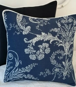 One Cushion cover laura ashley  Josette midnight 16" piped off white back navy  - Picture 1 of 3