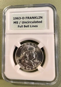 1963-D Franklin Half Dollar FBL Bright White Silver FREE SHIPPING - Picture 1 of 4
