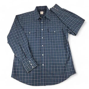 Camicia Wrangler Plaid Perla Snap Uomo Grande Blu Cotone Western Antirughe - Foto 1 di 7