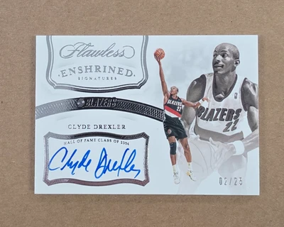 2019-20 Panini Flawless Clyde Drexler Enshrined Auto 02/25 Card #ES-CDX READ - Image 1 of 4