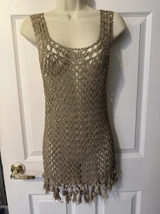 Calypso St. Barth Abriana handgehäkelt gold Pullover Tunika Tank/Überwurf Small - Bild 1 von 9