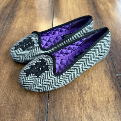 Vintage Polo Ralph Lauren Slipper Girls Sz 11 Monogram Herringbone Purple Velvet - Photo 1/4