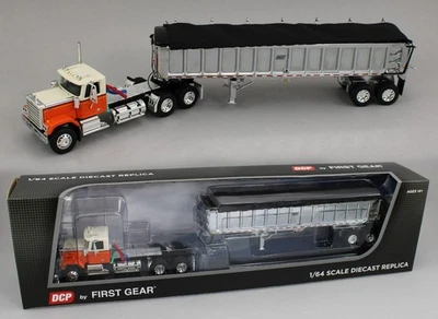 2025 DCP 1:64 *ORANGE* Chevrolet Bison Day Cab w/East Chrome End Dump Trailer - Image 1 of 4