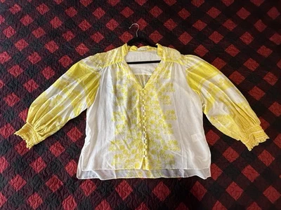 Blusa Alice + Olivia Algodón Seda Manga Obispo Estampado Floral Amarilla Para Mujer’s L Foto 1 de 4