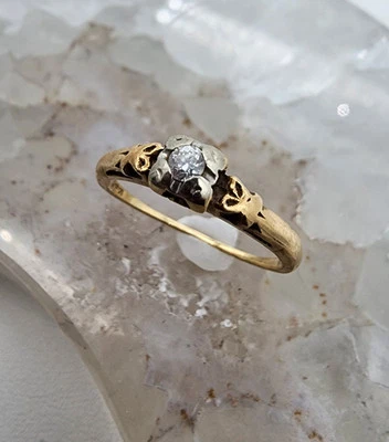 14k .585 Gold 1940s Diamond .04 ct Retro Solitaire Sz 5.5 Ring Au 2596 - Image 1 of 4