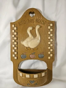 Vintage 1978 Country Geese "Bless This House" Wall Pocket #2869 A Granny Core  - Picture 1 of 9