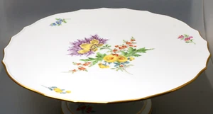 PLATO DE PASTEL a pie Meissen pintura floral 3 flores bordes dorados nuevo escote - Imagen 1 de 11