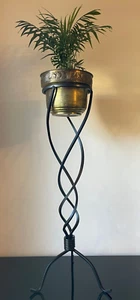 Vintage Wrought Iron  Plant Stand twisted design + brass plant pot 96 cm French - Picture 1 of 9