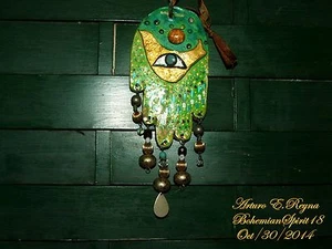 ARTISAN ARTURO E.REYNA HAMSAH DOVE OF PEACE AGAINST EVIL EYE WALL PLAQUE - Picture 1 of 4