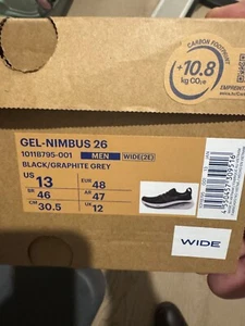 asics gel nimbus 26 black/graphite grey size 13 wide - Picture 1 of 1