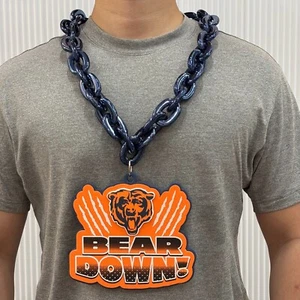Chicago Bears Big Chain "BEAR DOWN" Big Logo Necklace Blue & GOLD Styles - Picture 1 of 5