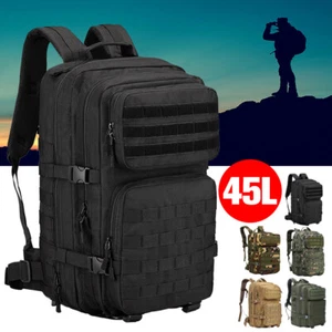 45L Outdoor Camping Bag Military Tactical Backpacks Molle Army Hiking Rucksack - Picture 1 of 21
