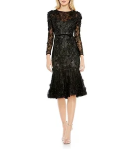 Mac Duggal Black Floral Lace Long Sleeve Sheath Cocktail Dress Size 14 $498 - Picture 1 of 4