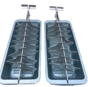Vtg Blue Aluminum Metal Ice Cube Tray Quick Bar Release Lot 2 MCM 50s 60s Retro - Picture 1 of 7