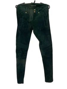 Balmain X H&M Suede Biker Pants Trousers Slim Fit EUR 38 US 8 Green - Picture 1 of 10