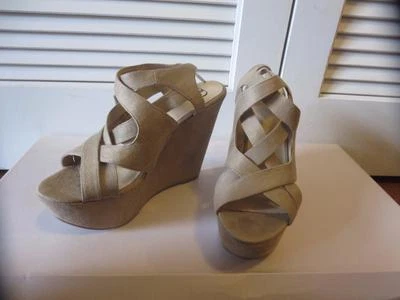 ZAPATOS MUJER KELSI DAGGER TAUPE PUNTA ABIERTA GAMUZA CUÑA TALLA 9 Foto 1 de 4