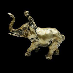 Vintage Solid Metal Elephant India Figurine Heavy Sculpture 5”H X 7” L