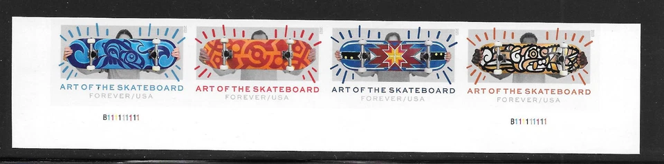 Scott #5766c IMPERFORATE (NO DIE-CUT) Art of Skateboard, Plate # Strip of 4, MNH - Image 1 of 1