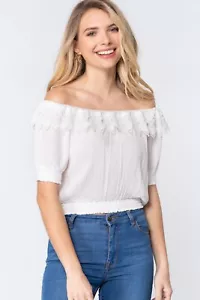 Women's White Off Shoulder Lace Top (S) - Picture 1 of 6