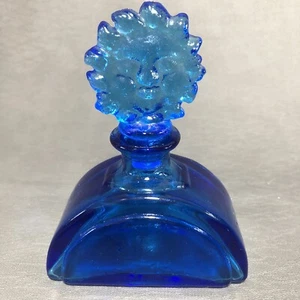 Vintage Glas Karaffe/Parfüm Flasche mit Sonnengesicht Stopfen Kobaltblau 5" Hoch - Bild 1 von 10
