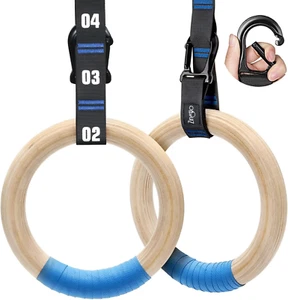 Wooden Gymnastic Rings with Adjustable Numbered Straps. 1.25'' Olympic Rings for - Picture 1 of 6