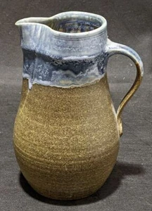 Beautiful Earth Tone Blue & Brown Pottery Water Jug / Ewer - Picture 1 of 5