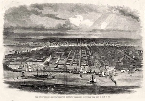 Chicago Illinois Waterfront Tall Ships Illinois Central Railroad Trestle 1860 - Imagen 1 de 2