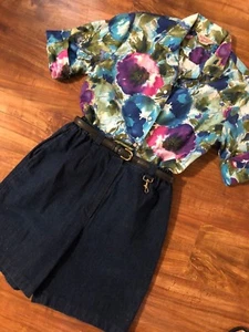 Vintage Retro Denim Shorts 60s 70s High Waist Women's CIDEE CLUB Dark Wash Sz S - Picture 1 of 12