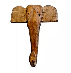 Testa di elefante legno intagliato da appendere a parete piccola 6 pollici alta x 5 pollici larga vintage - Foto 1 di 5