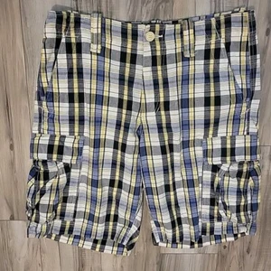VGT Polo Jeans Company Cargo Shorts Mens 32 Blue Yellow Plaid - Picture 1 of 10