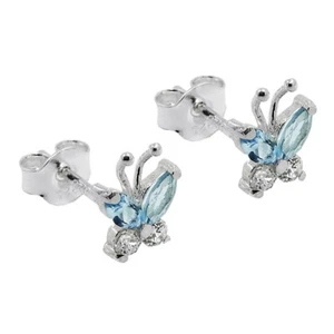 Ohrstecker Ohrringe Schmetterling mit Aquamarin & Zirkonia weiß 925 Silber - Bild 1 von 2