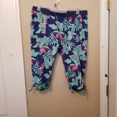 Pantalones Capris Caribbean Joe Estampado Tropical Para Mujer L Elastizados Playa Coco Niña Foto 1 de 4