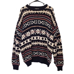 Britches Great Outdoors Herren XL Baumwolle Schneeflockenmuster Opa Pullover Vintage - Bild 1 von 4