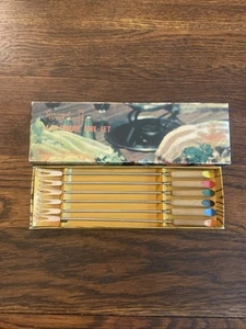 Gourmet International 6 piece Fondue Fork Set Vintage Japan Stainless Steel Wood - Picture 1 of 7