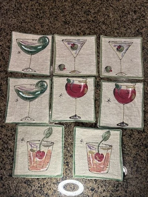 Set 8 tovaglioli da cocktail in tessuto cassa e barile 100% cotone stoviglie bevande 6”x6” - Immagine 1 di 4