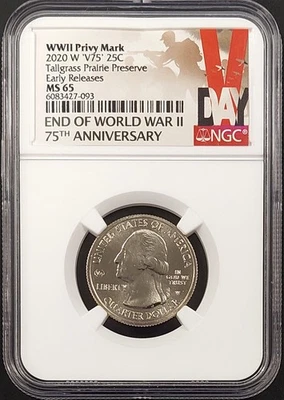 2020 W Tallgrass Prairie Quarter, WWII V75 Privy, Early Releases, MS 65 NGC - Image 1 of 4