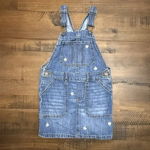 Oshkosh B'Gosh Flower Embroidery Blue Denim Overall Dress Girls Size 5 - Picture 1 of 8