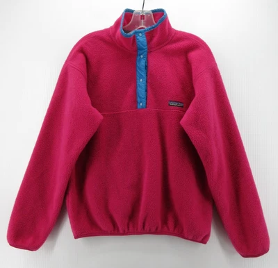 VINTAGE Patagonia Sweatshirt Women 10 Pink Synchilla Snap T Fleece 90s USA Made - Image 1 of 4