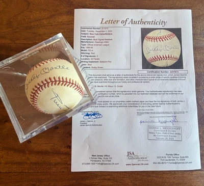 New York Legends - Mickey Mantle Willie Mays Duke Snider signed ball JSA COA LOA - Image 1 of 4