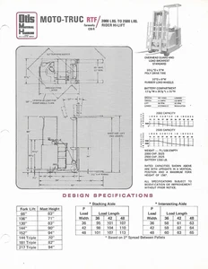 Fork Lift Truck Data Sheet - Otis Moto-Truc - RTF 2000 - c1970 Brochure (LT659) - Picture 1 of 1