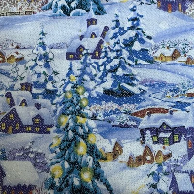 BRILLO Invierno Nieve Pueblo Casas Pino Escena Joann Telas 1.9 Yardas Foto 1 de 4