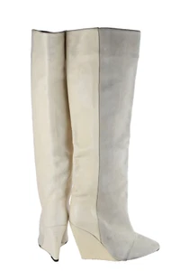ISABEL MARANT Prescott Off White Suede Leather Wedge Boots Size 37 - Picture 1 of 12
