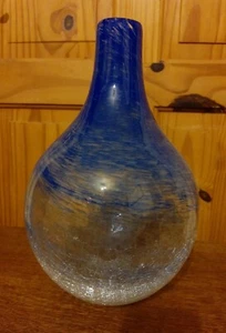 Blue Crackle Glazed Onion Shape Glass Vase 13" High - Picture 1 of 11