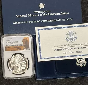 2001 P PROOF SILVER BUFFALO DOLLAR NGC PF69 ULTRA CAMEO With Box and COA - Picture 1 of 1