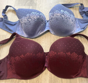 Soma Bras 36G Lot Of 2 Blue Burgundy Lace Stunning Support Balconette Underwire