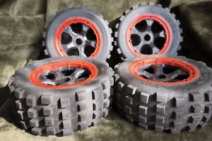 MTTIRE ROFUN 185x70 Wheels + Tires 4PCS VG+ Condition RC 1/5 Losi 5-T - Picture 1 of 11