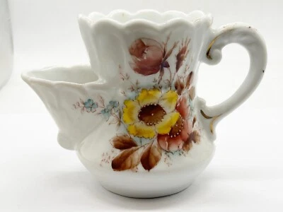 ANTIQUE HAND PAINTED FLORAL FLOWER SHAVING MUG JUG CUP SCUTTLE 1 - Immagine 1 di 4